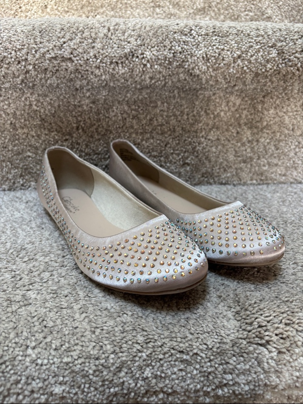 Elegant Golden Ab Stoned Studded Girls Cupcake Couture Flats Size 3 satin